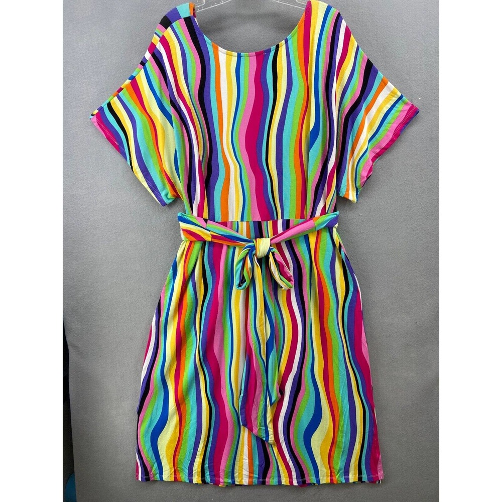 Eloquii Dress‎ Womens Sz 16 Wrap Around Multicolor Midi Stripe V-Neck Pullover - Picture 9 of 15